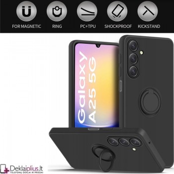 Švelnaus silikono dėklas su žiedu - juodas (Samsung A25/A25 5G)